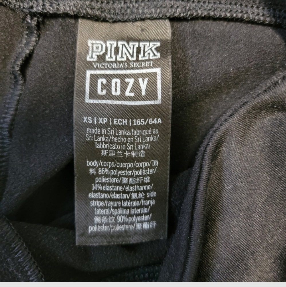 Victoria's Secret Pink Leggings "COZY" Black Velour Side Panels EUC Size XS - Picture 3 of 11